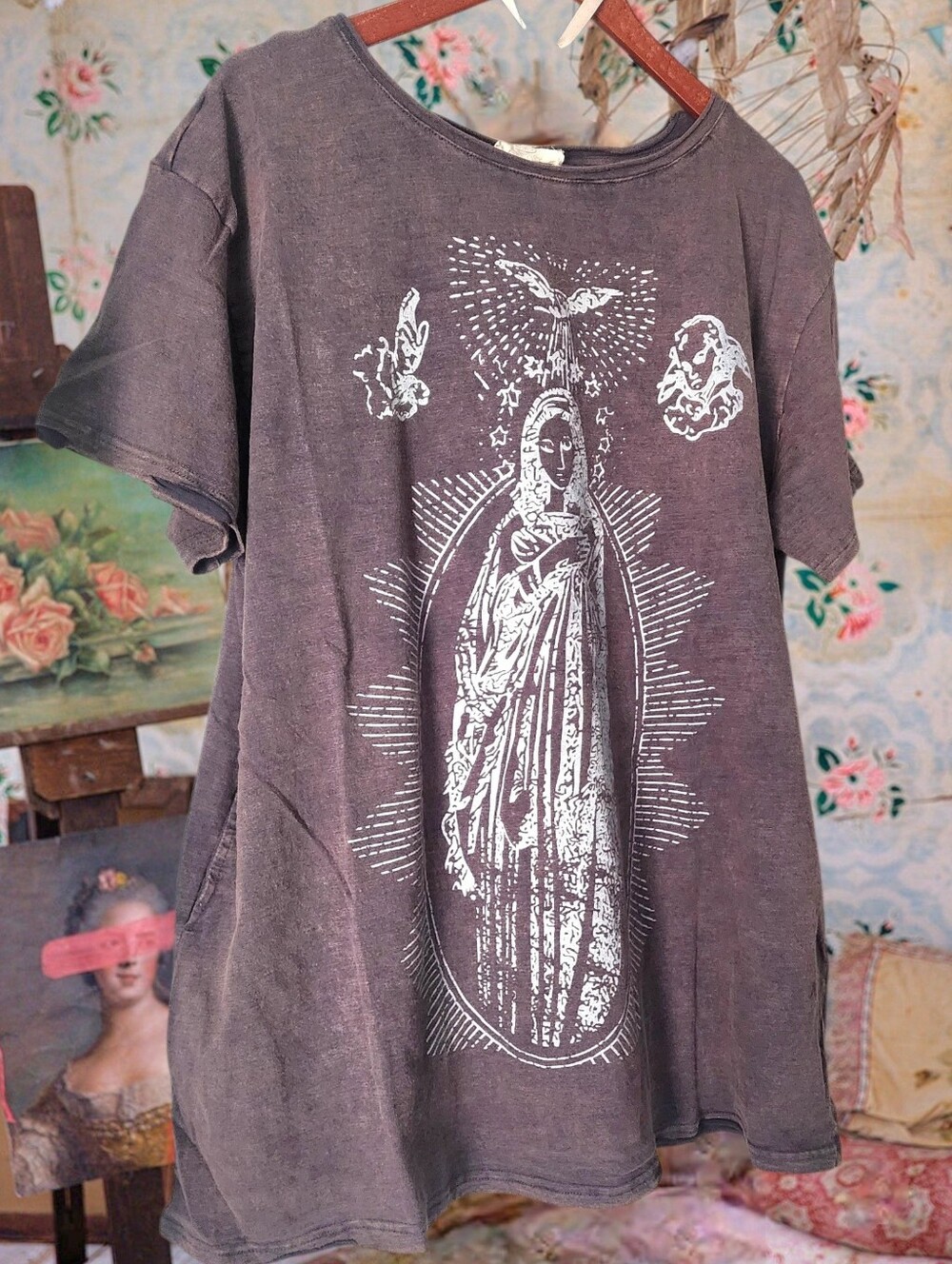 Magnolia Style Free Relaxed Mauve Graphic Long boho Cotton Dress with Pockets L - Picture 10 of 16